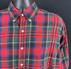 Vintage Ralph Lauren Blake Mens Red Plaid Cotton Button Down Shirt L Sri Lanka