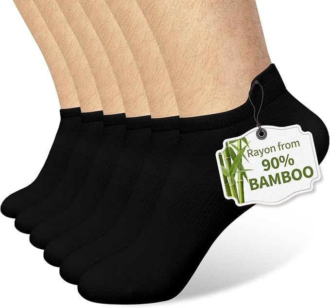 Mens Bamboo Ankle Socks with Heel Tab Low Cut Thin Athletic Performance 6 pairs
