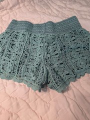 Rewind Crochet Lace Shorts in Aqua Teal