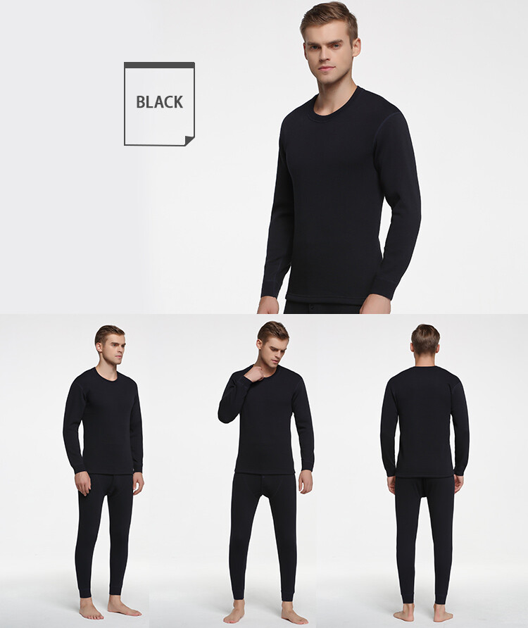 Men Winter Fleece Lined 100% Cotton Thermal Long Johns Top Bottom Underwear Set