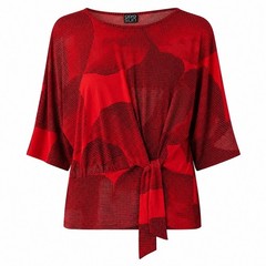 Ciara Sun Woo Red Black Geometric Print Tie Front Blouse Size S No Tuck Top