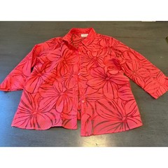 Alfred Dunner Petite Coral Pink Burnout Floral Blouse 3/4 Sleeve Size 12P