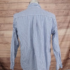 Chaps Shirt Custom Fit Mens L Blue Check Long Sleeve Button Down Cotton Casual