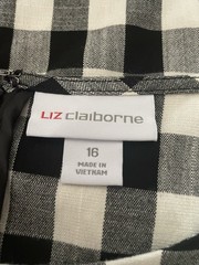 Liz Claiborne Womens Size 16 Top Black White Gingham Short Sleeves Ties Front