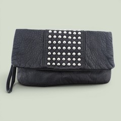 Mossimo Black Pebbled Faux Leather Studded Foldover Wristlet Clutch Bag