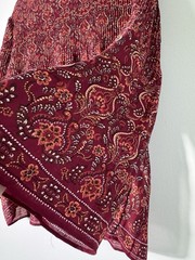 Maxi Studio Women’s Pleated Printed Crepe Top Red Flare Sleeves Size M Boho
