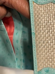 Elaine Turner Turquoise Ostrich Leather/StrawWallet New Without Tags