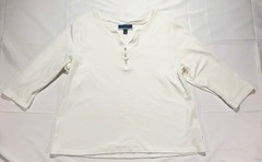 Karen Scott Henley Shirt Womens White 3/4 Sleeve Knit Scoop Neck Button Top XL