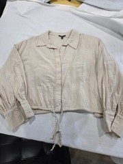 Drew Women’s Beige Split Neck Cotton Gauze Blouse, Size M
