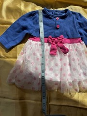Bon Bebe Girls 3-6M Blue/Pink Polka Dot Tulle Fit & Flare Long Sleeve Bow