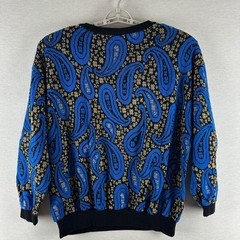 TOP NOTCH WOMEN’S VINTAGE PULLOVER SWEATER BLUE, BLACK & GOLD PAISLEY DESIGN XL