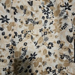 Ann Taylor Factory M Beige/Black Floral Chiffon Lined Ruffle Sleeve Blouse