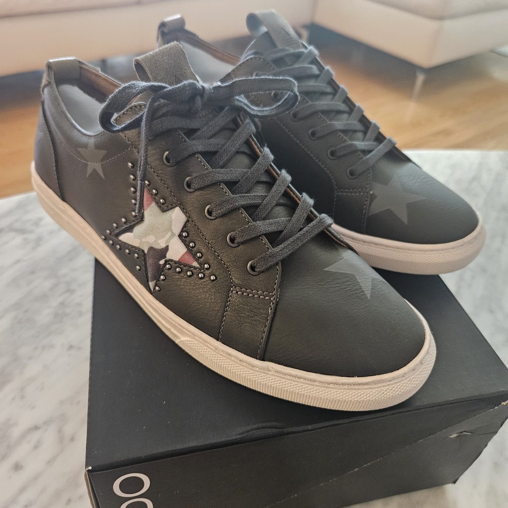 Aldo Charcoal Canvas & Faux Leather Lace Up Low Top Casual Sneakers Men Sz 10