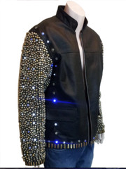 Handmade WWE Chris Jericho Studded Black Leather Light-Up Jacket For Men Women