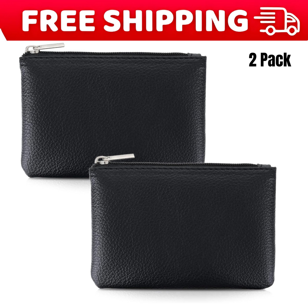 2 Pack Leather Zipper Coin Purse,Portable Change Wallet,Coin Pouch 2PCS Black