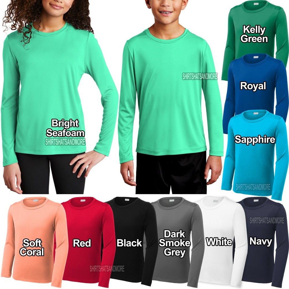 Youth Long Sleeve Fishing T-Shirt UPF 50 UV Moisture Wicking Kids Boy Girl XS-XL
