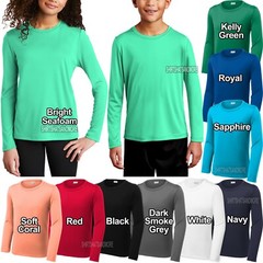 Youth Long Sleeve Fishing T-Shirt UPF 50 UV Moisture Wicking Kids Boy Girl XS-XL