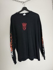 Vintage West Coast Choppers CFL Long Sleeve Black Flames Y2K Biker Shirt Large