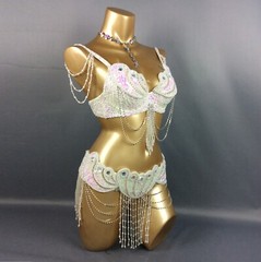 Beaded Samba Belly Dance Costume EDC Rave Carnival Outfit Bra Belt 10 Colors