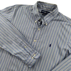 Ralph Lauren Custom Fit Striped Button Down Shirt Men XL 17 34/35 Blue White Ivy