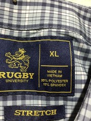 Rugby University Button Shirt Mens XL Stretch Blue Check Long Sleeve Collared