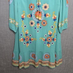 Soft Surroundings Artisan Embroidered Boho Tunic Dress Turquoise Size P XL Beach