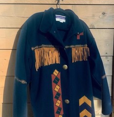Vintage Wool Western Aztec Blue Coat Wearable Art Jacket Duster Patchwork Small