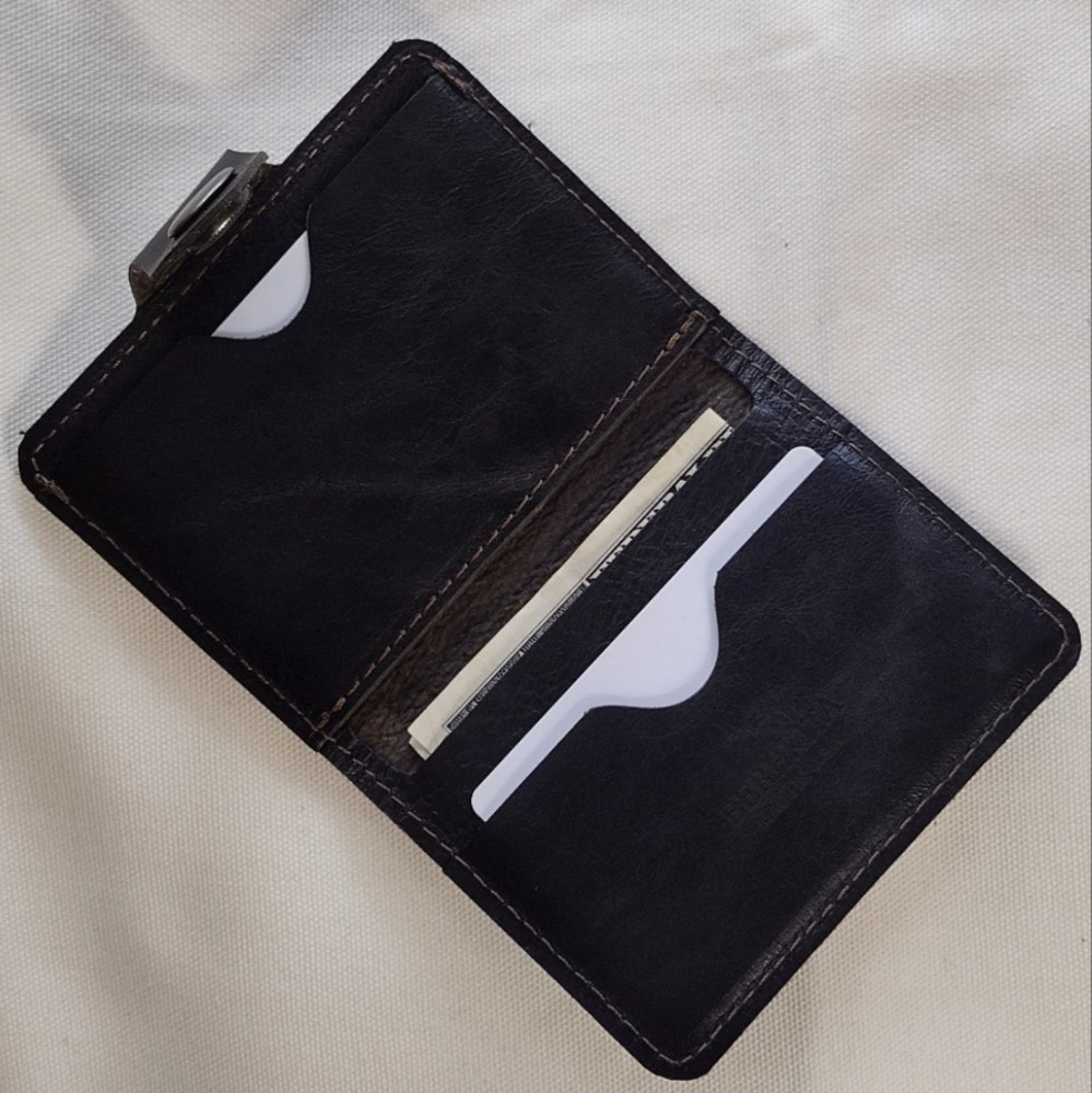 handmade real leather card holder snap button wallet black horween horsehide