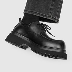 Men’s Big Round Toe Platform Thick Sole Dress Lace Up Casual Derby Leather Shoes