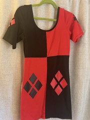 DC Comics Harley Quinn Red/Black Colorblock Mini Dress, Women’s L Short Sleeve