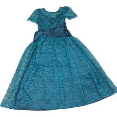 Vitnage 70s Teal Floral Lace Short Sleeve Midi Formal Prom Dress Sz 11/12