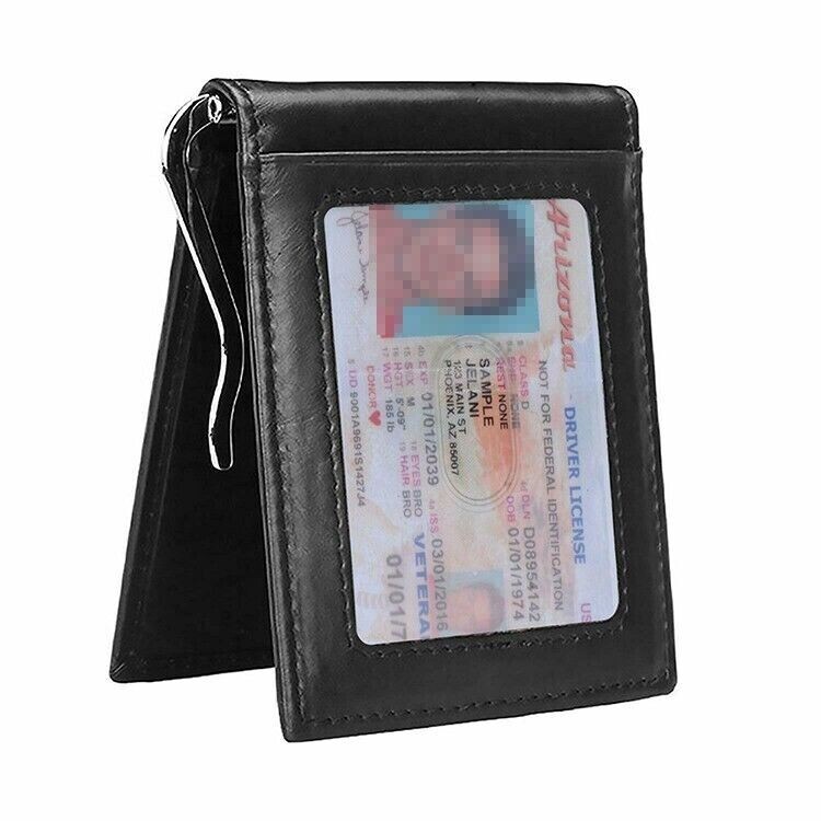 RFID Men’s Leather Slim Bifold Money Clip Wallet Front Pocket Credit Card Holder