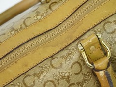 CELINE C Macadam PVC Boston Handbag Beige Gold