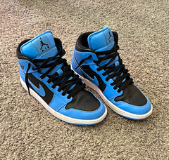 Air Jordan 1 Mid ‘University Blue Black’ Leather Lace-Up Sneaker