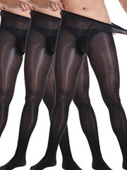 (3 Pack) Men’s Stretch Shiny Pantyhose Nylon Stockings Tights Penis Sheath Pouch