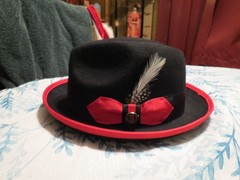 NEW, MEN’S BRUNO CAPELO CHICAGO SNAP BRIM BLK WT RED FEDOA AUSTRALIAN WOOL HAT