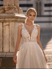NEW White, Spaghetti Strap, Lace Applique Bridal Gown