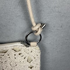 Boho Cream Crochet Shoulder Bag/Clutch Silver Hardware Removable Double Strap