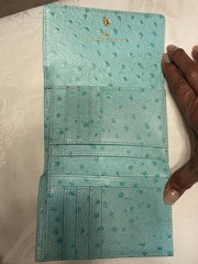 Elaine Turner Turquoise Ostrich Leather/StrawWallet New Without Tags