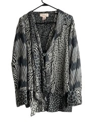 Anu by natural wool blend jacket blazer small mixed print patchwork black gray