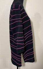 Ming Wang Women’s Large Black Fuchsia Stripe Knit Tunic Sweater 3/4 Sleeve Slits