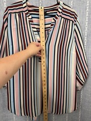 Torrid Harper Striped V-Neck 3/4 Sleeve Button Blouse Plus Size 2 Multicolor