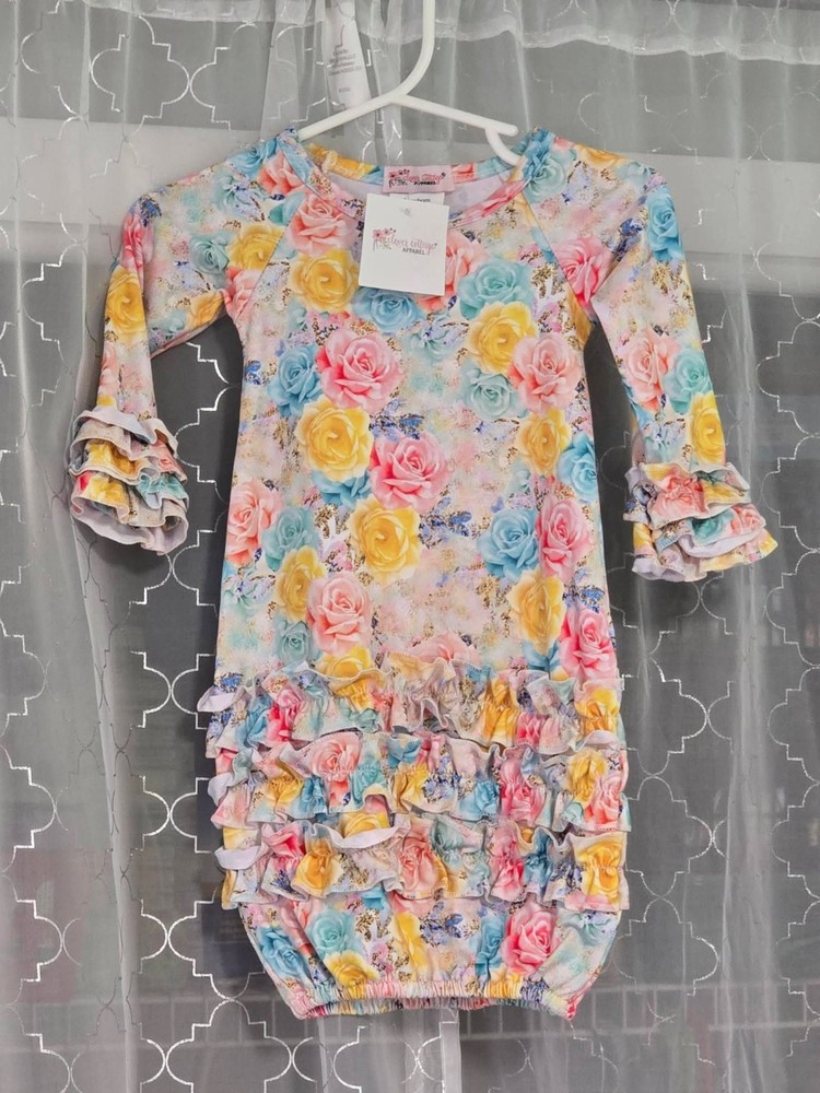 Bella Chic Girls Floral Ruffle Long Sleeve Romper One-Piece Size 4-5 Polyester