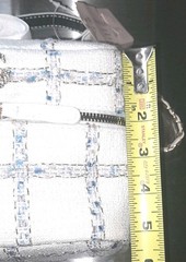 New White Blue Tweed Shoulder Bag with Bow, Rhinestone, Pearl, Gold Handcrafted