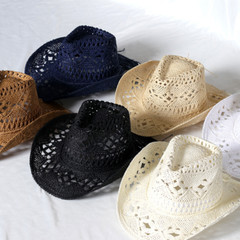Women Men Western Cowgirl Hat Straw Cowboy Shapeable Wide Brim Summer Retro