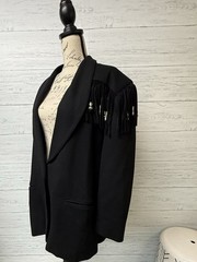 Vintage 90’s New Frontier Black Western Fringe Beaded Mid-Length Jacket XL
