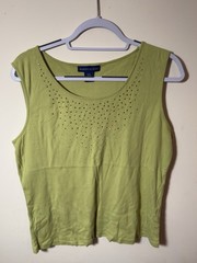 Karen Scott Women L Green Studded Scoop Neck Sleeveless Cotton Knit Tank Top