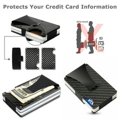 Men’s RFID Blocking Slim Money Clip Carbon Fiber Wallet ID Credit Card Holder
