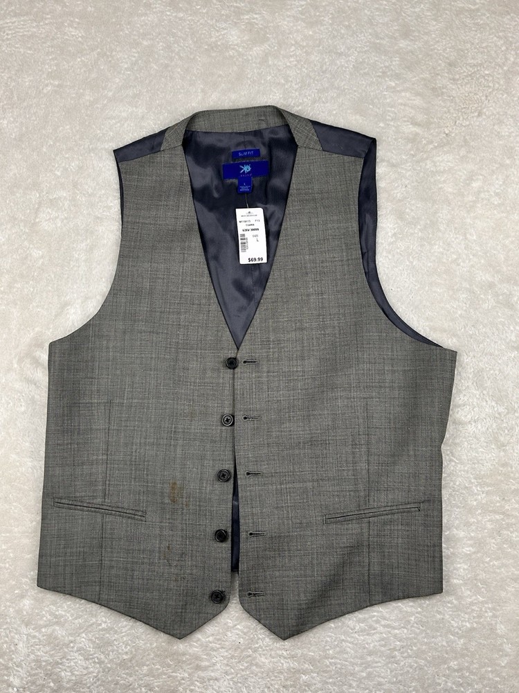EGARA Vest Mens Sz L Grey Glen Plaid Wool Dress Slim Fit 5 Button Gray Formal