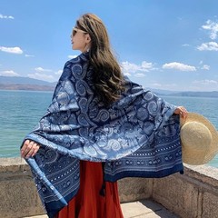 Ethnic Cotton Linen Scarf Shawl Wrap Warm Cover for Spring Fall Travel Photo